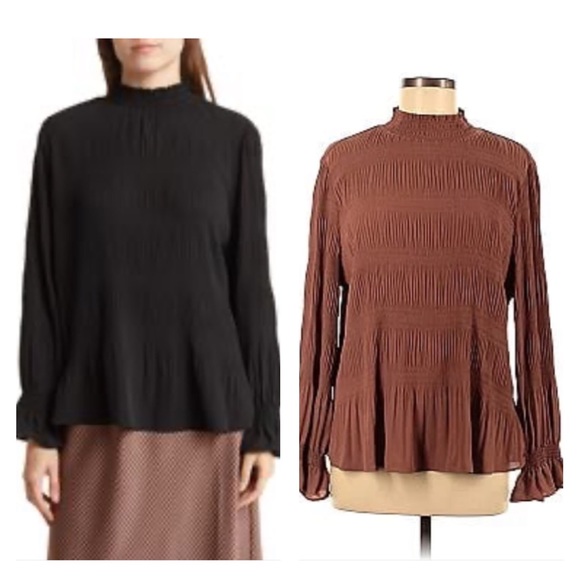 Adrianna Papell Tops - NWT Adrianna Papell Size XL Toasted toffee  ruffle sleeve split neck mock neck